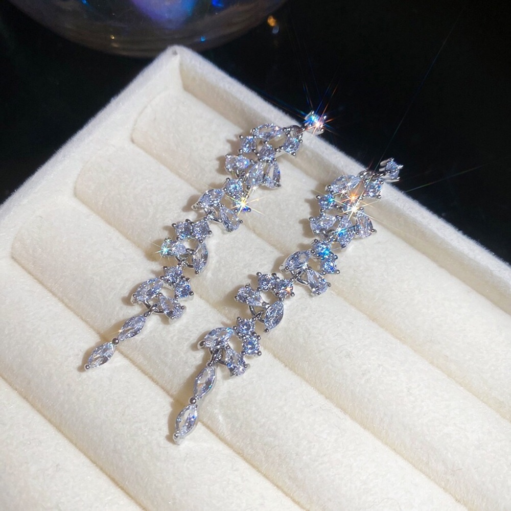 Silver Crystal Drop Dangle Earrings - Elegant Sparkle